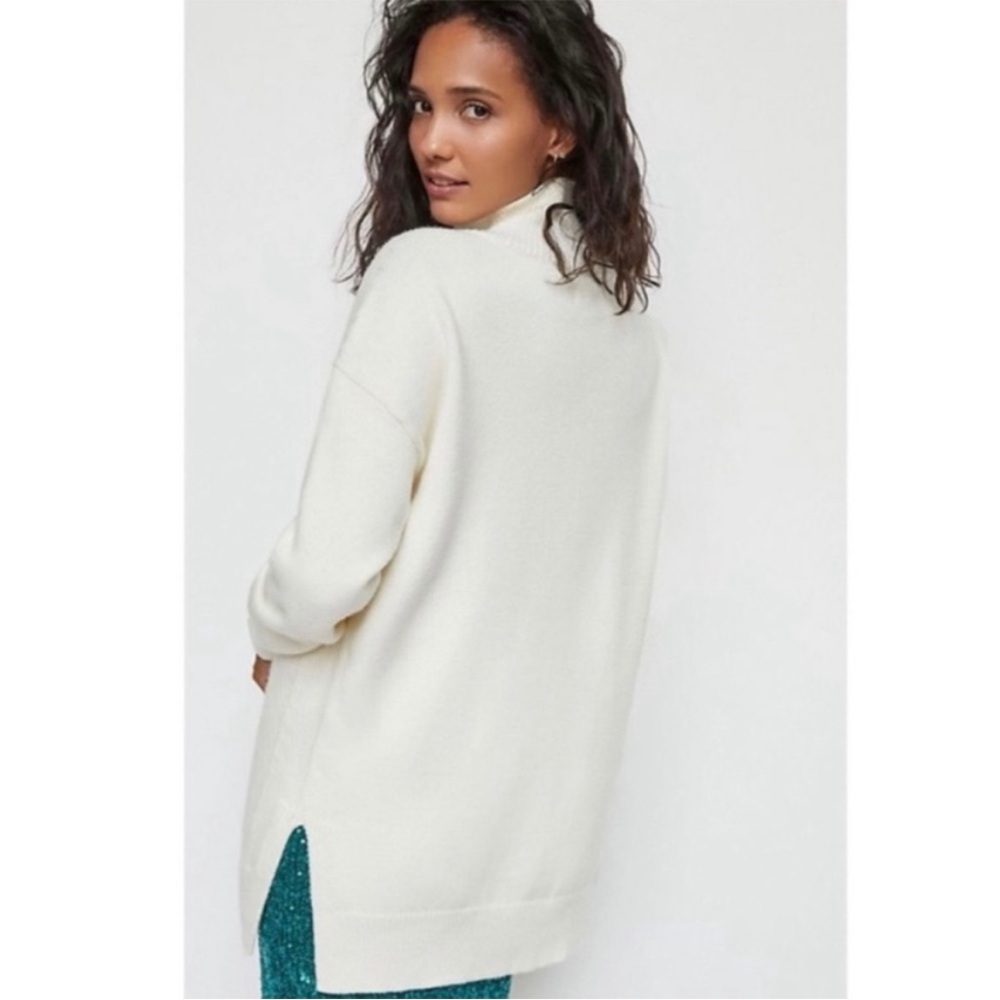 Anthro Maeve White Ribbed Mockneck High Low Sweater Tunic Size Small - Picture 2 of 8